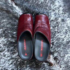 Prada Sport Burgundy Leather Mules - 38 (EU)